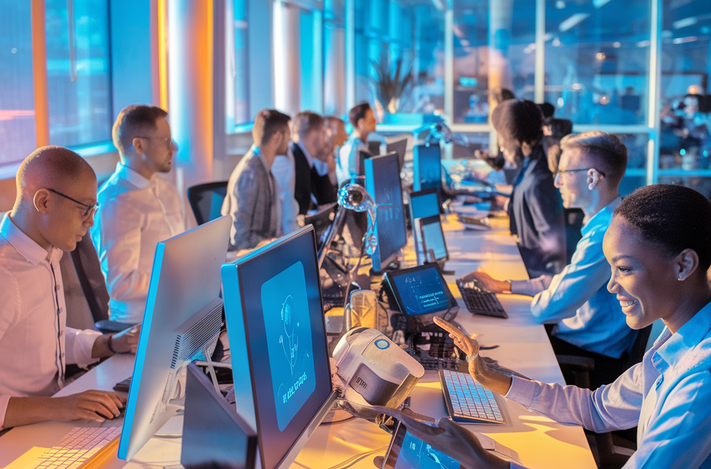 Menschen arbeiten in einem modernen Büro mit Computern