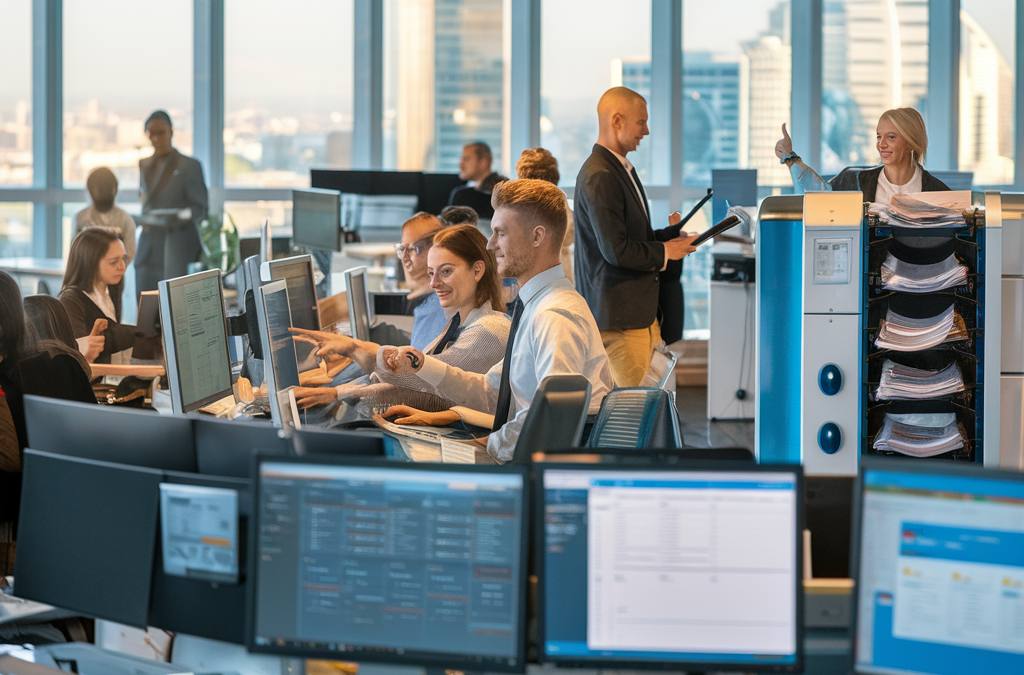 Kollegen arbeiten und kommunizieren in einem modernen Büro